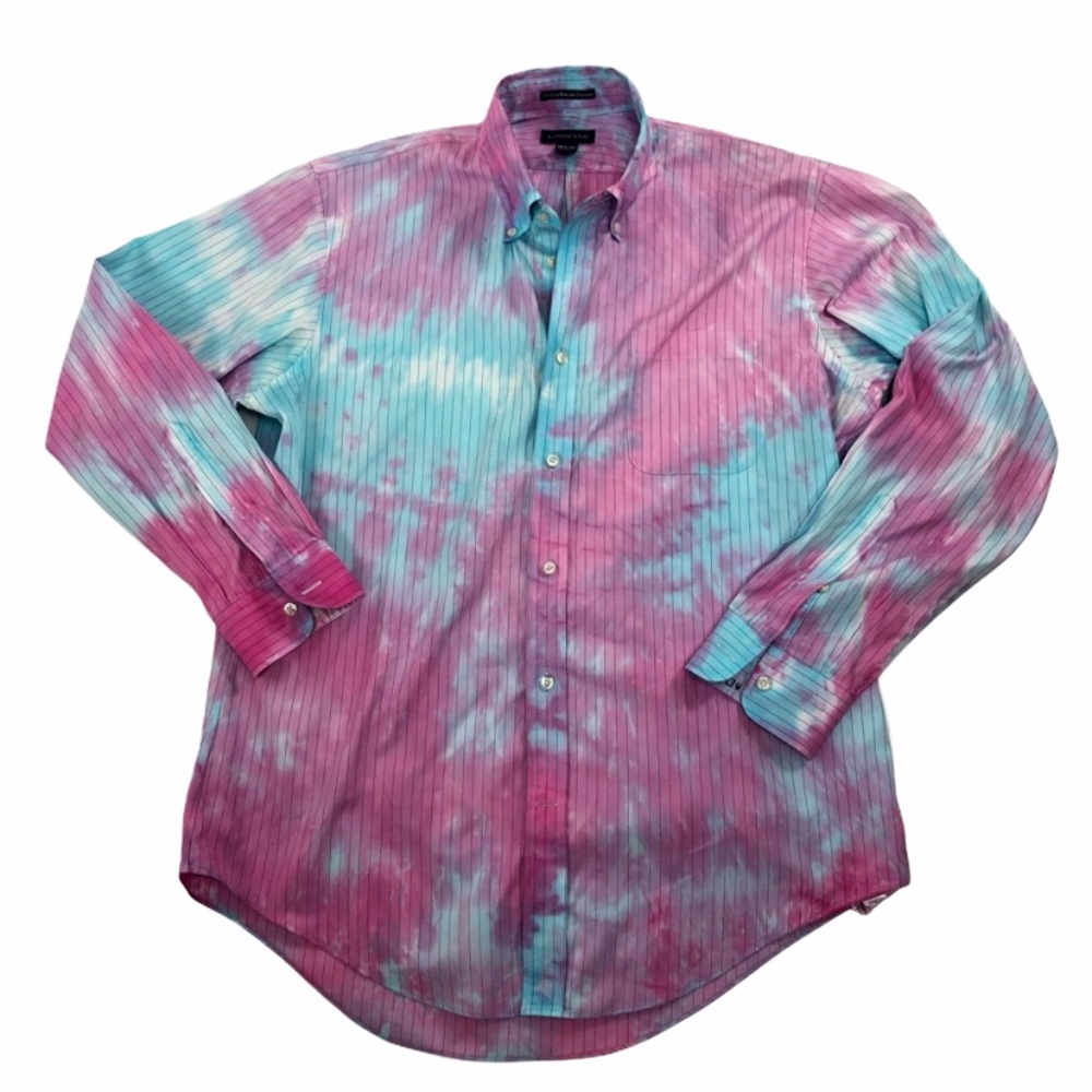 Lands End hand tie dyed pinpoint oxford shirt.